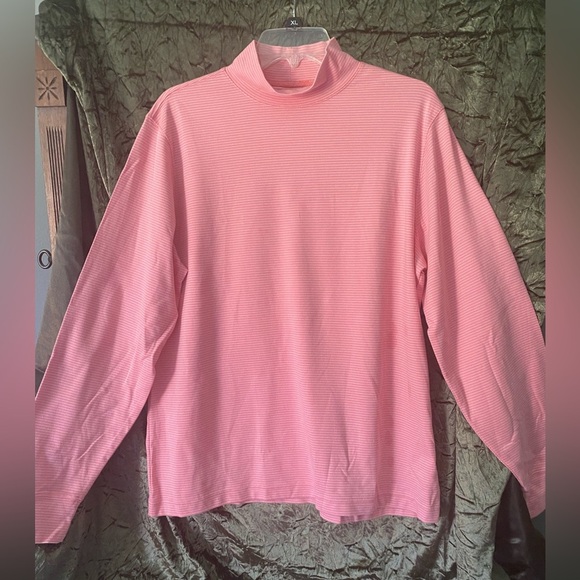 Lands' End Tops - Land’s End mock turtleneck‎ tagless at neck coral pink with thin white stripes